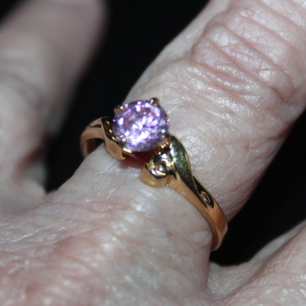 Gold Tone Cubic Zirconia Purple/Pink Stone Ring